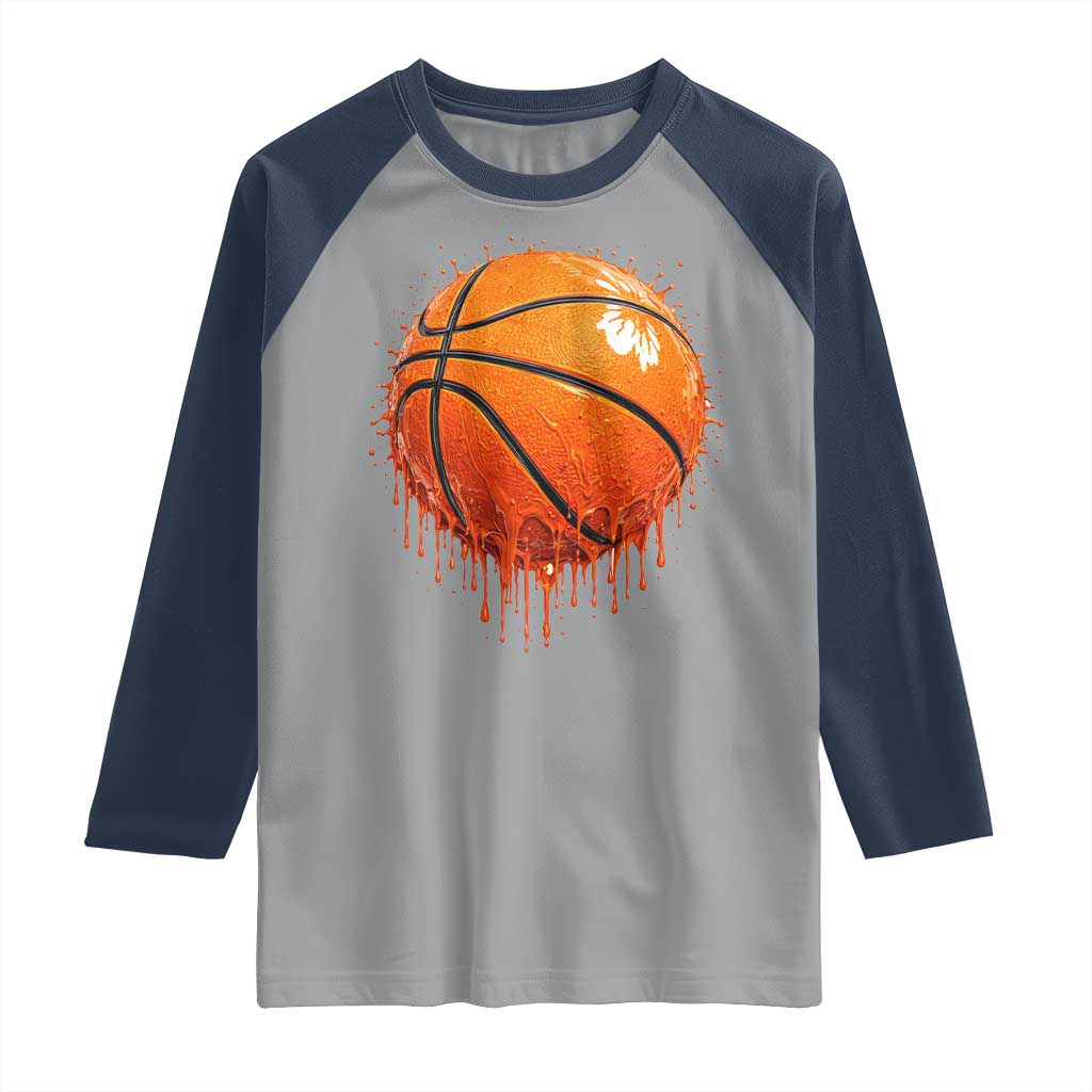 Funny Basketball Drip Splash Graphic Raglan Shirt TS11 Sport Gray Navy Print Your Wear