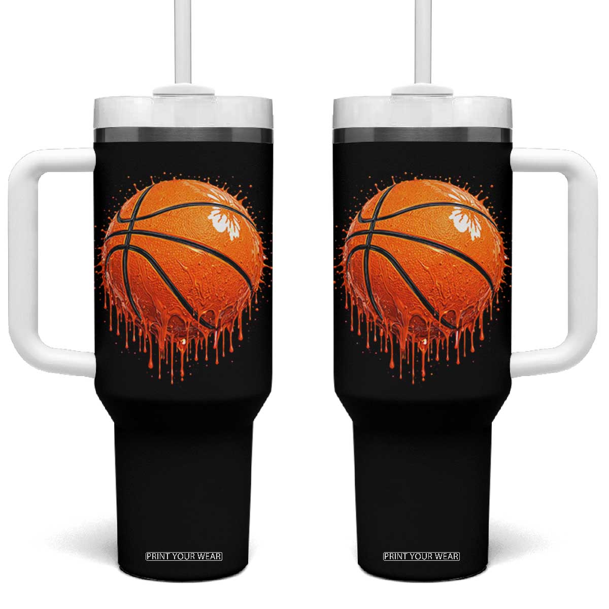 Funny Basketball Drip Splash Graphic Tumbler With Handle TS11 One Size: 40 oz Black Print Your Wear