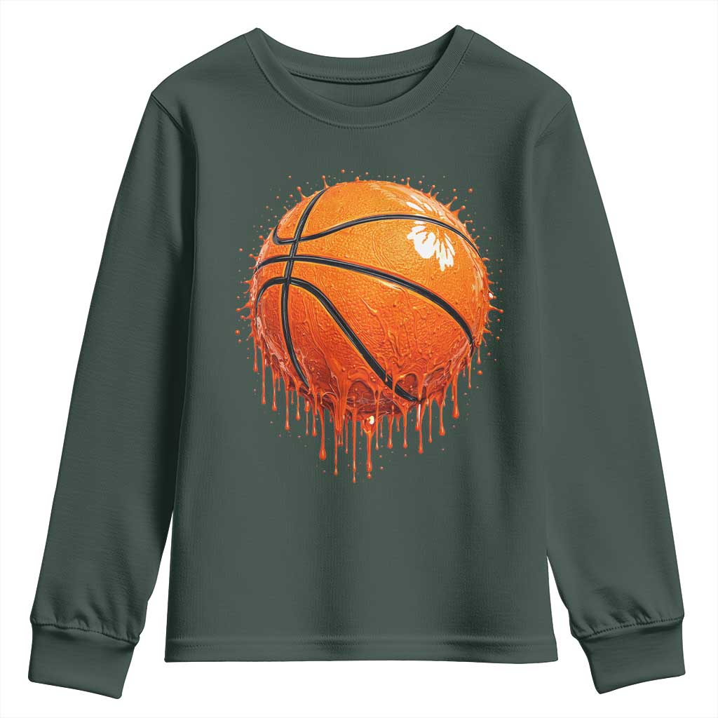 Funny Basketball Drip Splash Graphic Youth Sweatshirt TS11 Dark Forest Green Print Your Wear