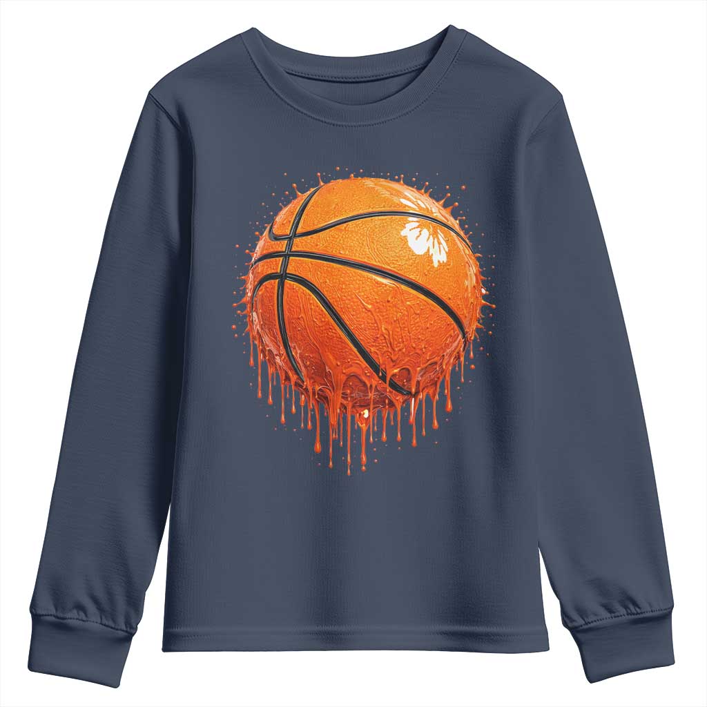 Funny Basketball Drip Splash Graphic Youth Sweatshirt TS11 Navy Print Your Wear