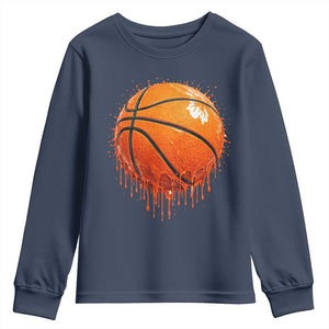 Funny Basketball Drip Splash Graphic Youth Sweatshirt TS11 Navy Print Your Wear