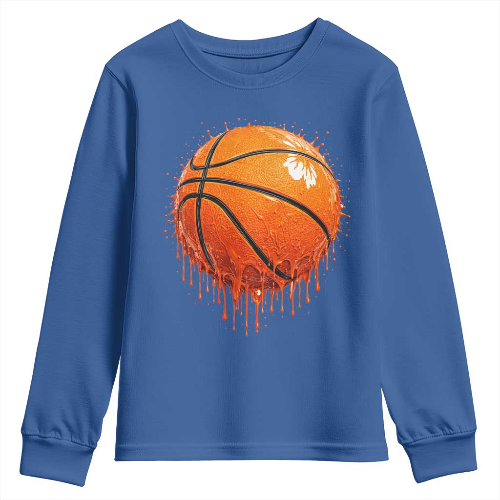 Funny Basketball Drip Splash Graphic Youth Sweatshirt TS11 Royal Blue Print Your Wear