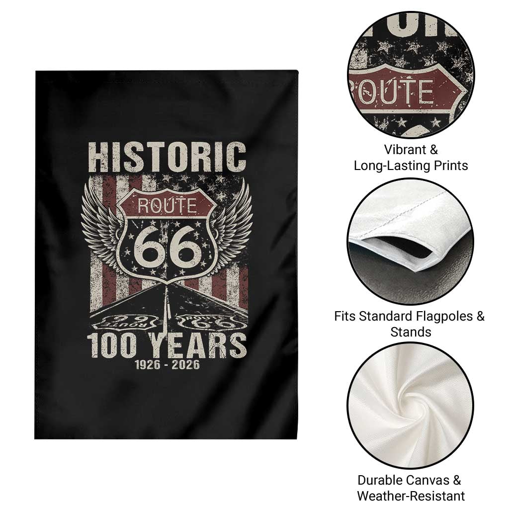 Historic Route Highway 66 100 Years Anniversary Garden Flag Highway Road Sign Wings Vintage American Flag TS11 Print Your Wear