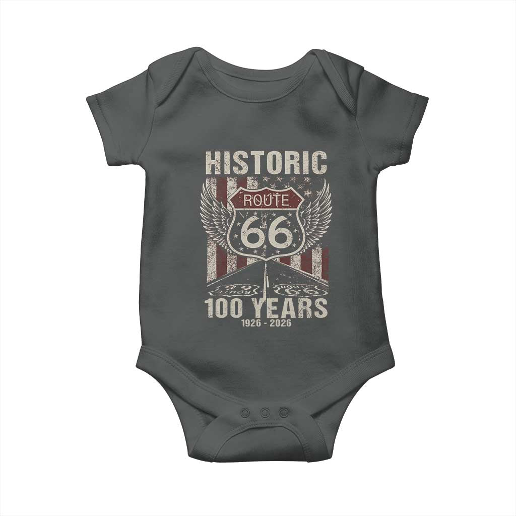 Historic Route Highway 66 100 Years Anniversary Baby Onesie Highway Road Sign Wings Vintage American Flag TS11 Dark Heather Print Your Wear
