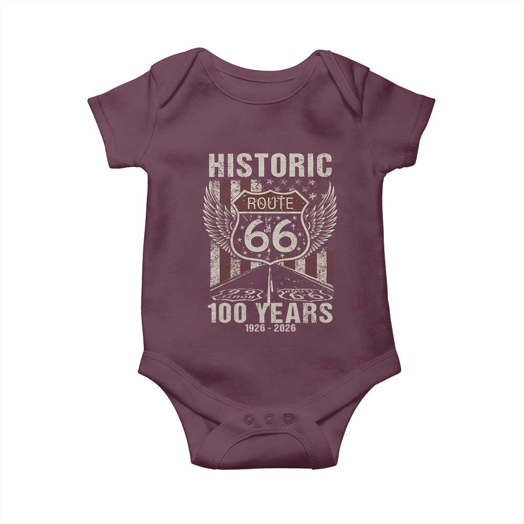 Historic Route Highway 66 100 Years Anniversary Baby Onesie Highway Road Sign Wings Vintage American Flag TS11 Maroon Print Your Wear