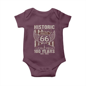 Historic Route Highway 66 100 Years Anniversary Baby Onesie Highway Road Sign Wings Vintage American Flag TS11 Maroon Print Your Wear