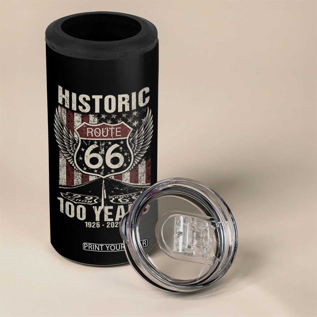 Historic Route Highway 66 100 Years Anniversary 4 in 1 Can Cooler Tumbler Highway Road Sign Wings Vintage American Flag TS11 Print Your Wear