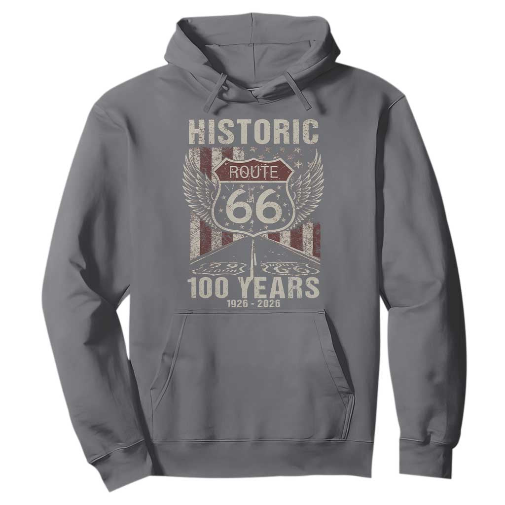 Historic Route Highway 66 100 Years Anniversary Hoodie Highway Road Sign Wings Vintage American Flag TS11 Charcoal Print Your Wear