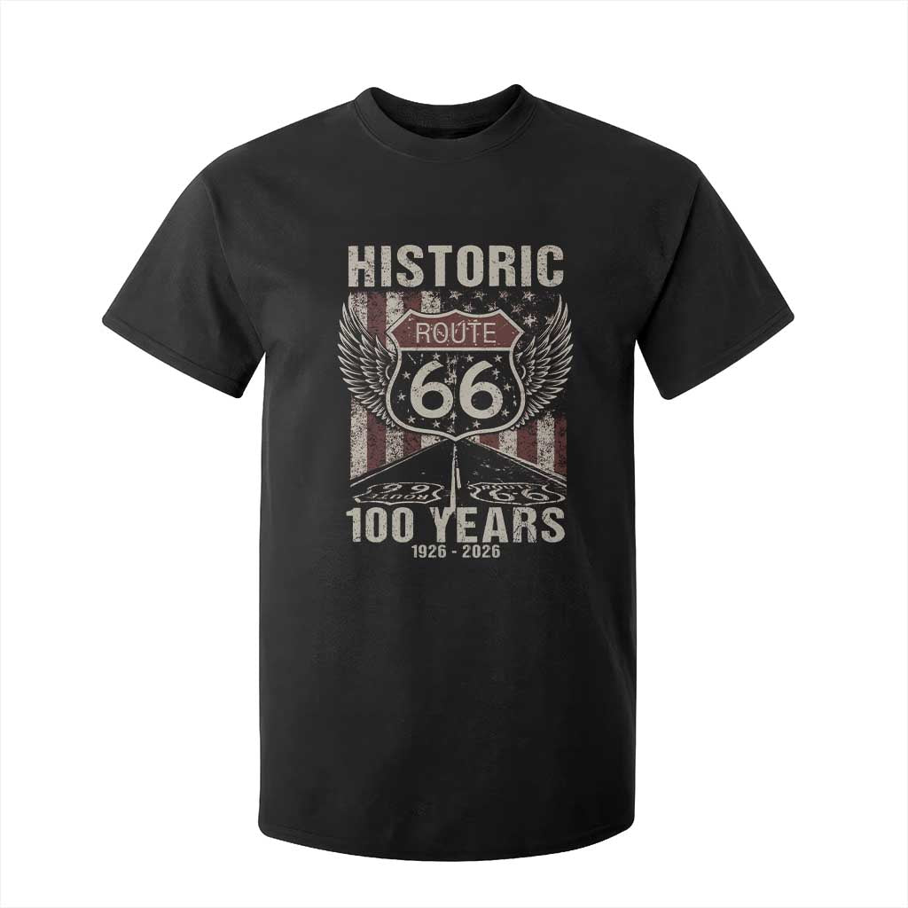 Historic Route Highway 66 100 Years Anniversary T Shirt For Kid Highway Road Sign Wings Vintage American Flag TS11 Black Print Your Wear