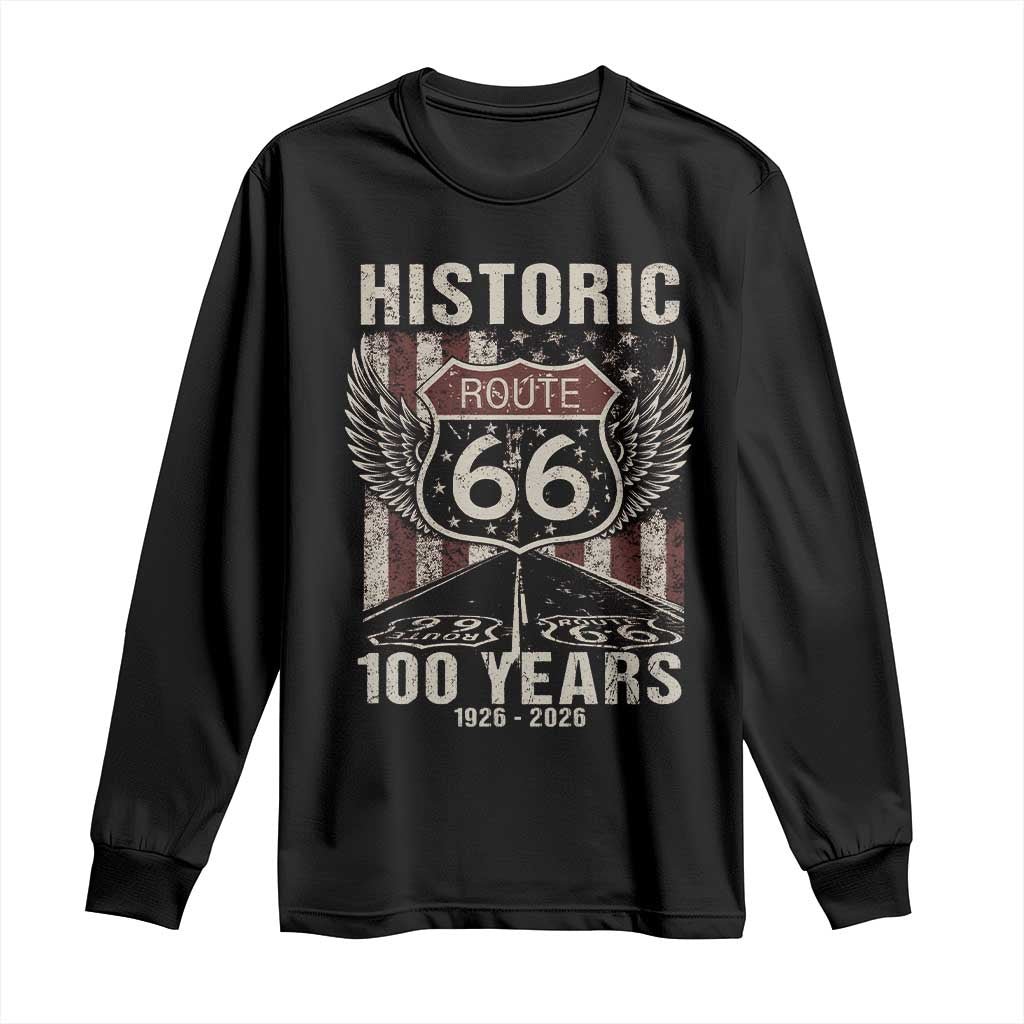 Historic Route Highway 66 100 Years Anniversary Long Sleeve Shirt Highway Road Sign Wings Vintage American Flag TS11 Black Print Your Wear