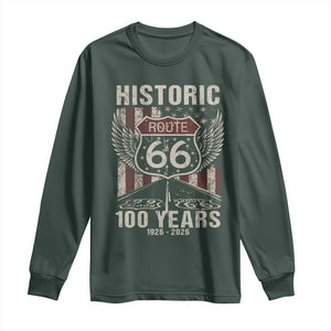 Historic Route Highway 66 100 Years Anniversary Long Sleeve Shirt Highway Road Sign Wings Vintage American Flag TS11 Dark Forest Green Print Your Wear