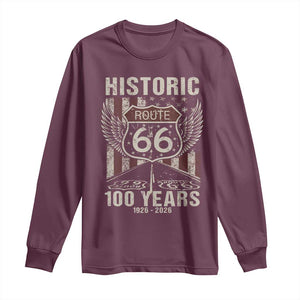 Historic Route Highway 66 100 Years Anniversary Long Sleeve Shirt Highway Road Sign Wings Vintage American Flag TS11 Maroon Print Your Wear