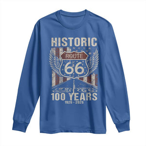 Historic Route Highway 66 100 Years Anniversary Long Sleeve Shirt Highway Road Sign Wings Vintage American Flag TS11 Royal Blue Print Your Wear