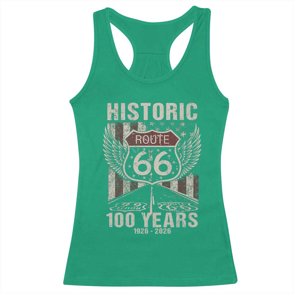 Historic Route Highway 66 100 Years Anniversary Racerback Tank Top Highway Road Sign Wings Vintage American Flag TS11 Irish Green Print Your Wear