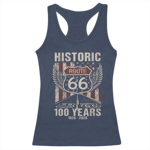 Historic Route Highway 66 100 Years Anniversary Racerback Tank Top Highway Road Sign Wings Vintage American Flag TS11 Navy Print Your Wear