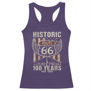 Historic Route Highway 66 100 Years Anniversary Racerback Tank Top Highway Road Sign Wings Vintage American Flag TS11 Purple Print Your Wear