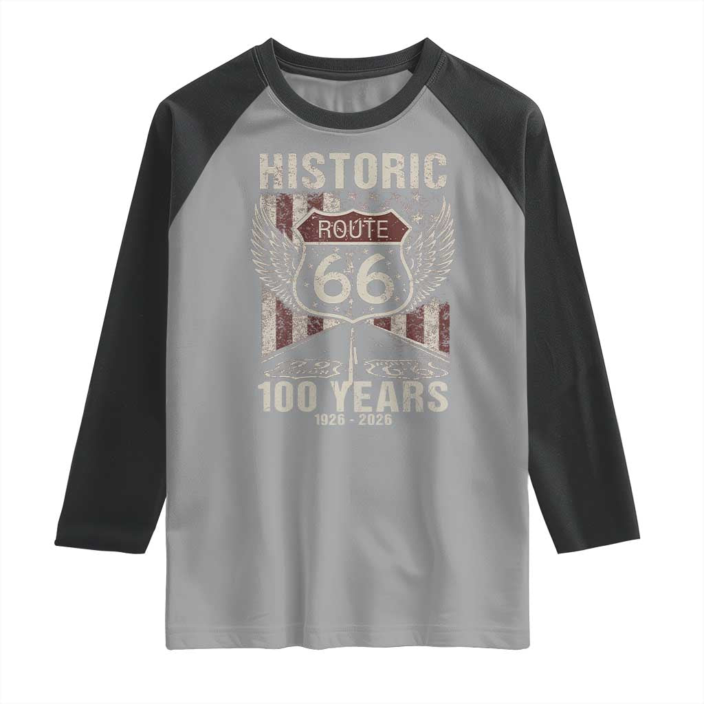 Historic Route Highway 66 100 Years Anniversary Raglan Shirt Highway Road Sign Wings Vintage American Flag TS11 Sport Gray Black Print Your Wear