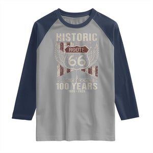 Historic Route Highway 66 100 Years Anniversary Raglan Shirt Highway Road Sign Wings Vintage American Flag TS11 Sport Gray Navy Print Your Wear