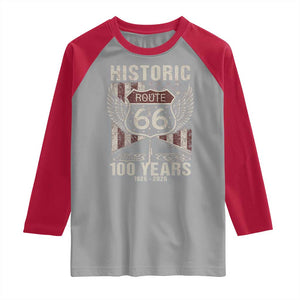 Historic Route Highway 66 100 Years Anniversary Raglan Shirt Highway Road Sign Wings Vintage American Flag TS11 Sport Gray Red Print Your Wear