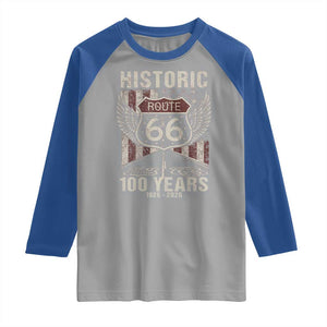 Historic Route Highway 66 100 Years Anniversary Raglan Shirt Highway Road Sign Wings Vintage American Flag TS11 Sport Gray Royal Print Your Wear