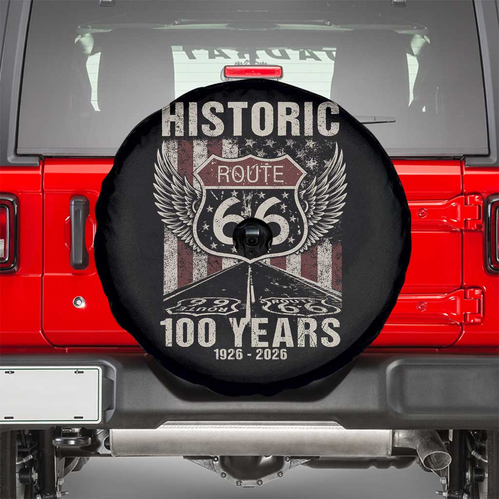 Historic Route Highway 66 100 Years Anniversary Spare Tire Cover Highway Road Sign Wings Vintage American Flag TS11 Black Print Your Wear