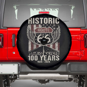 Historic Route Highway 66 100 Years Anniversary Spare Tire Cover Highway Road Sign Wings Vintage American Flag TS11 Black Print Your Wear