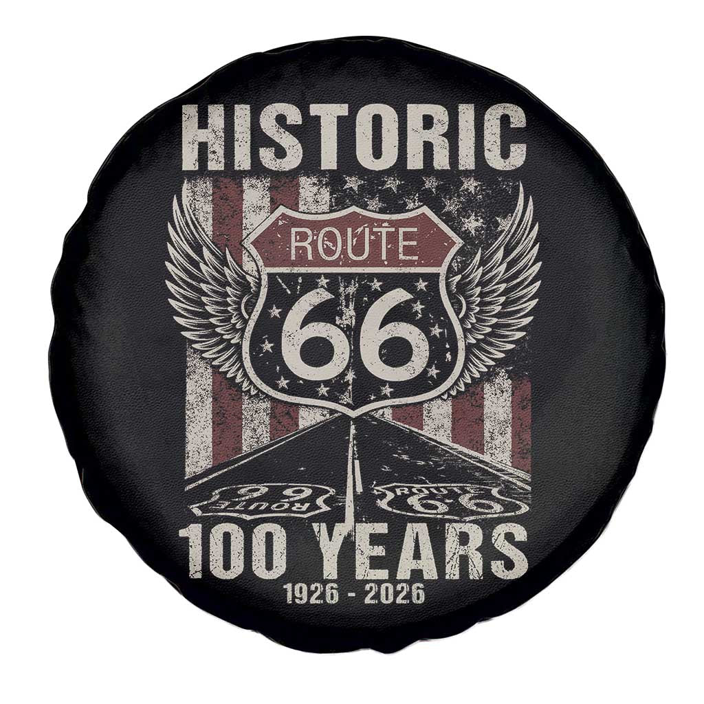Historic Route Highway 66 100 Years Anniversary Spare Tire Cover Highway Road Sign Wings Vintage American Flag TS11 Print Your Wear