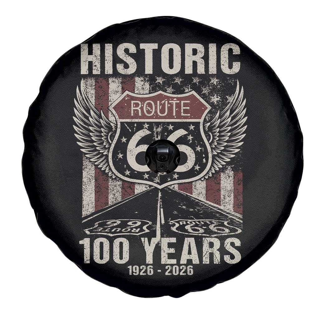 Historic Route Highway 66 100 Years Anniversary Spare Tire Cover Highway Road Sign Wings Vintage American Flag TS11 Print Your Wear