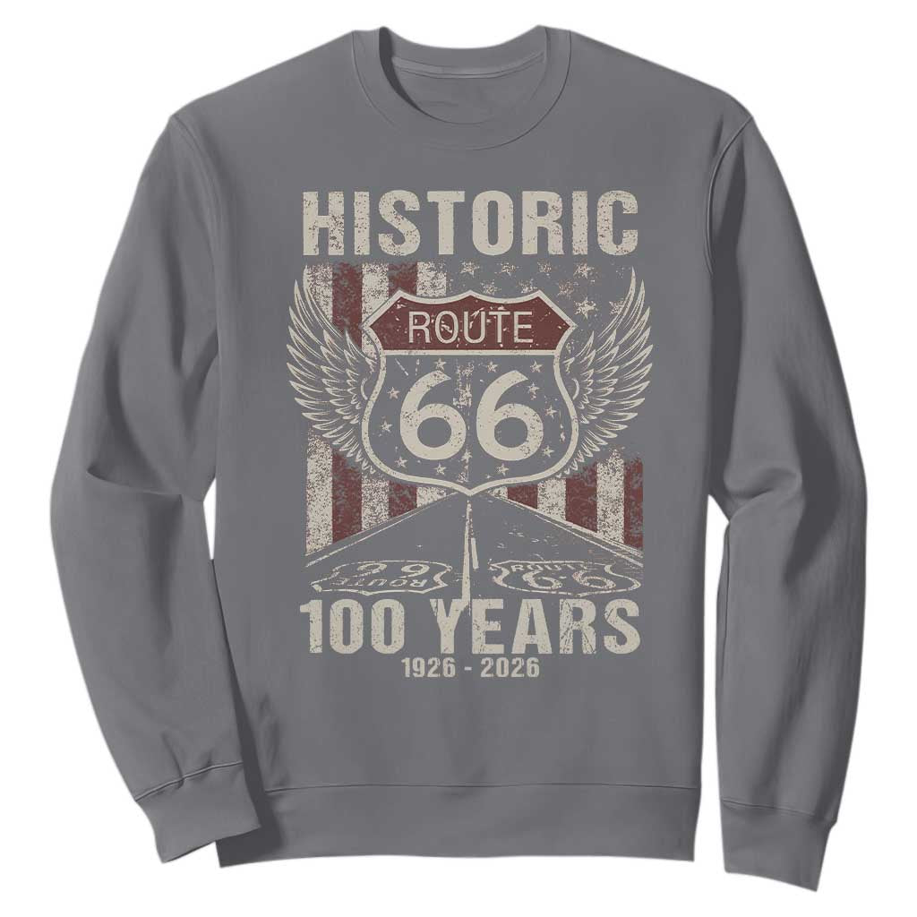 Historic Route Highway 66 100 Years Anniversary Sweatshirt Highway Road Sign Wings Vintage American Flag TS11 Charcoal Print Your Wear