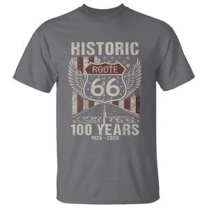 Historic Route Highway 66 100 Years Anniversary T Shirt Highway Road Sign Wings Vintage American Flag TS11 Charcoal Print Your Wear