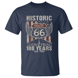 Historic Route Highway 66 100 Years Anniversary T Shirt Highway Road Sign Wings Vintage American Flag TS11 Navy Print Your Wear
