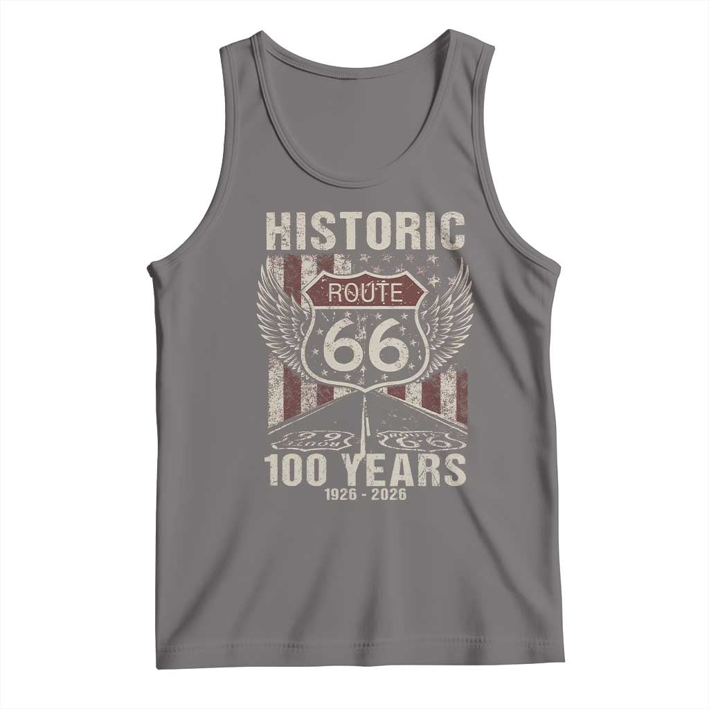 Historic Route Highway 66 100 Years Anniversary Tank Top Highway Road Sign Wings Vintage American Flag TS11 Deep Heather Print Your Wear