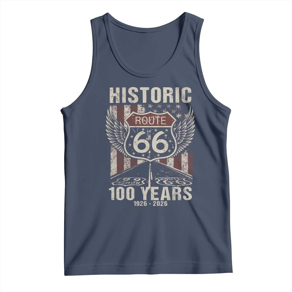 Historic Route Highway 66 100 Years Anniversary Tank Top Highway Road Sign Wings Vintage American Flag TS11 Navy Print Your Wear
