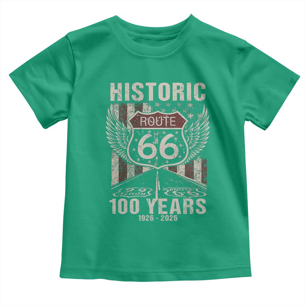 Historic Route Highway 66 100 Years Anniversary Toddler T Shirt Highway Road Sign Wings Vintage American Flag TS11 Irish Green Print Your Wear