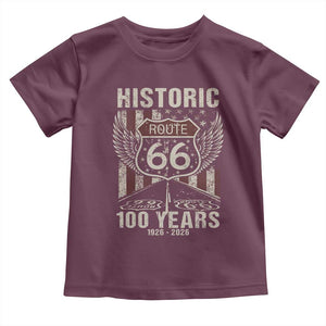 Historic Route Highway 66 100 Years Anniversary Toddler T Shirt Highway Road Sign Wings Vintage American Flag TS11 Maroon Print Your Wear