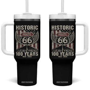 Historic Route Highway 66 100 Years Anniversary Tumbler With Handle Highway Road Sign Wings Vintage American Flag TS11 One Size: 40 oz Black Print Your Wear