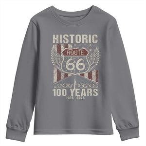 Historic Route Highway 66 100 Years Anniversary Youth Sweatshirt Highway Road Sign Wings Vintage American Flag TS11 Charcoal Print Your Wear