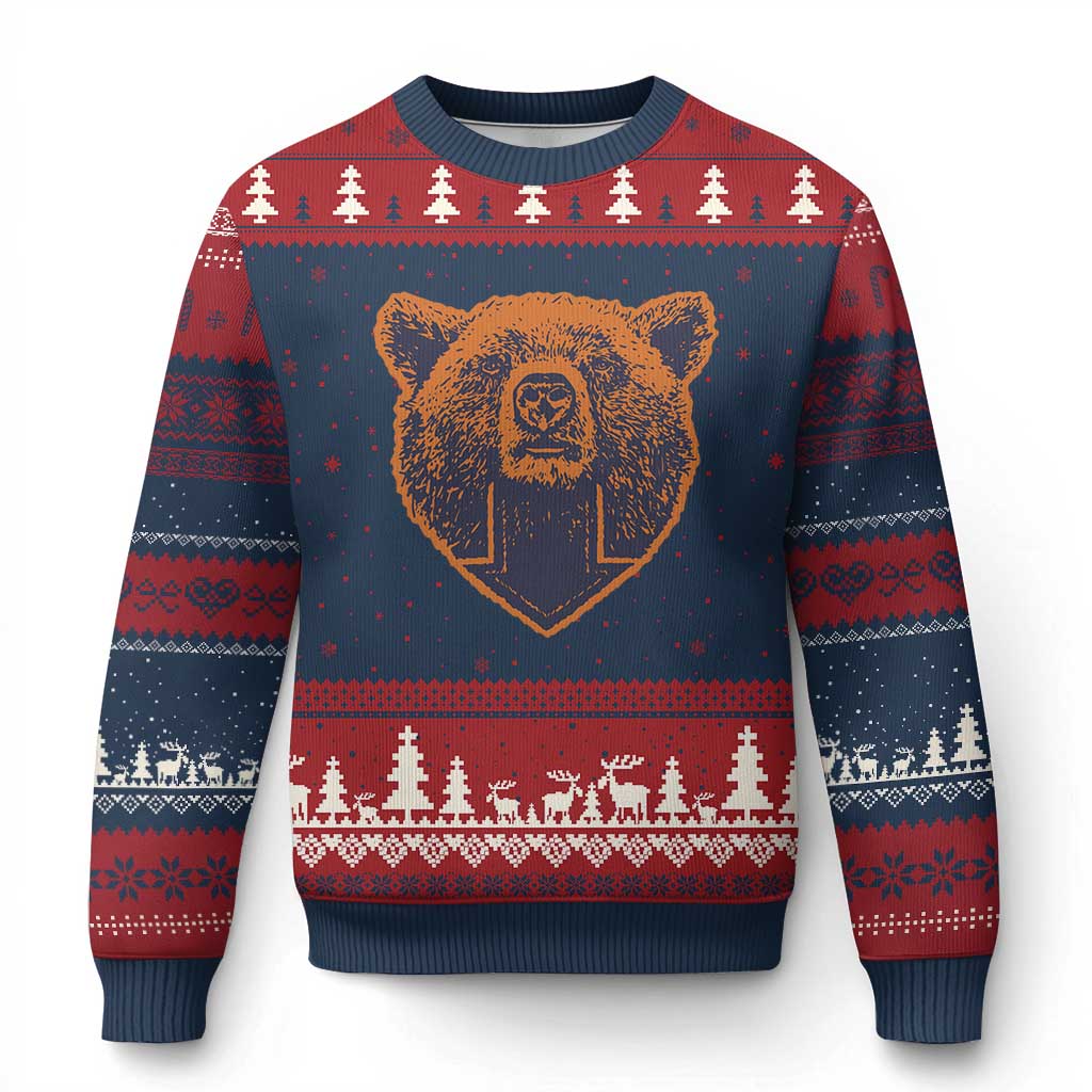 CFB Bear Lover Ugly Christmas Sweater Vintage Down Sign Football Game Day TS11 Navy Red Print Your Wear