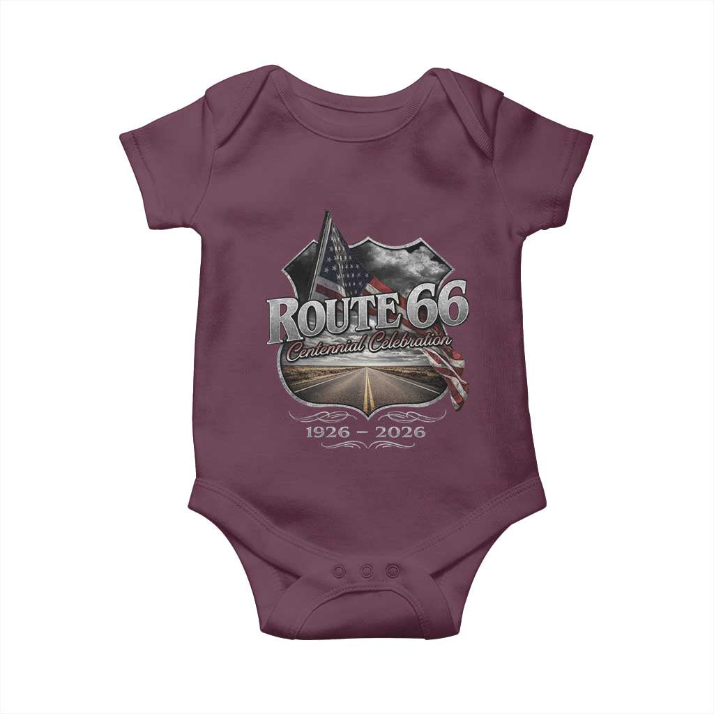 US Route Highway 66 Centennial Celebration Baby Onesie 100 Years Of The Mother Road Vintage American Flag TS11 Maroon Print Your Wear
