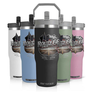 US Route Highway 66 Centennial Celebration Flip Straw Tumbler 100 Years Of The Mother Road Vintage American Flag TS11 Print Your Wear