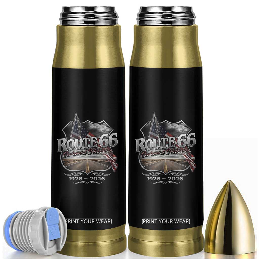 US Route Highway 66 Centennial Celebration Bullet Tumbler 100 Years Of The Mother Road Vintage American Flag TS11 Black Print Your Wear