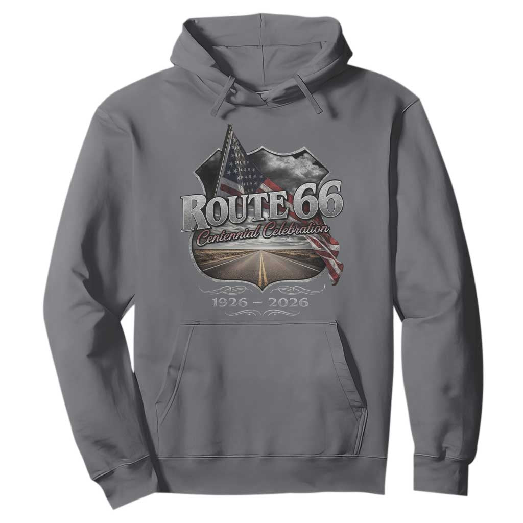 US Route Highway 66 Centennial Celebration Hoodie 100 Years Of The Mother Road Vintage American Flag TS11 Charcoal Print Your Wear