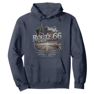 US Route Highway 66 Centennial Celebration Hoodie 100 Years Of The Mother Road Vintage American Flag TS11 Navy Print Your Wear