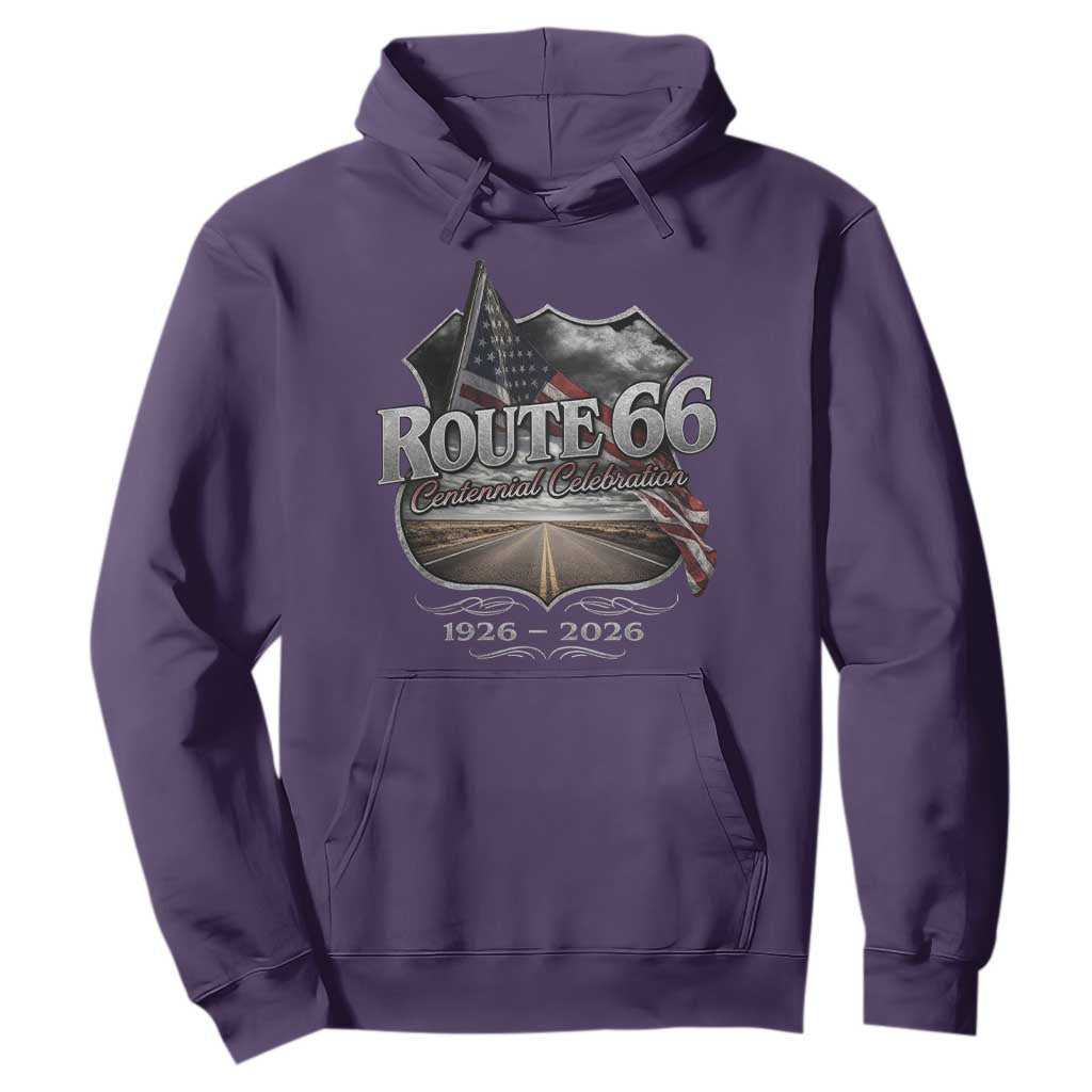 US Route Highway 66 Centennial Celebration Hoodie 100 Years Of The Mother Road Vintage American Flag TS11 Purple Print Your Wear