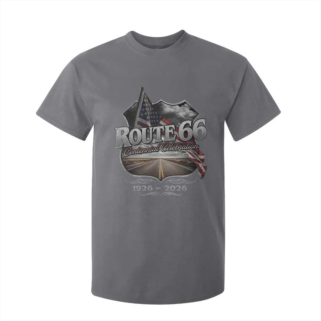 US Route Highway 66 Centennial Celebration T Shirt For Kid 100 Years Of The Mother Road Vintage American Flag TS11 Charcoal Print Your Wear