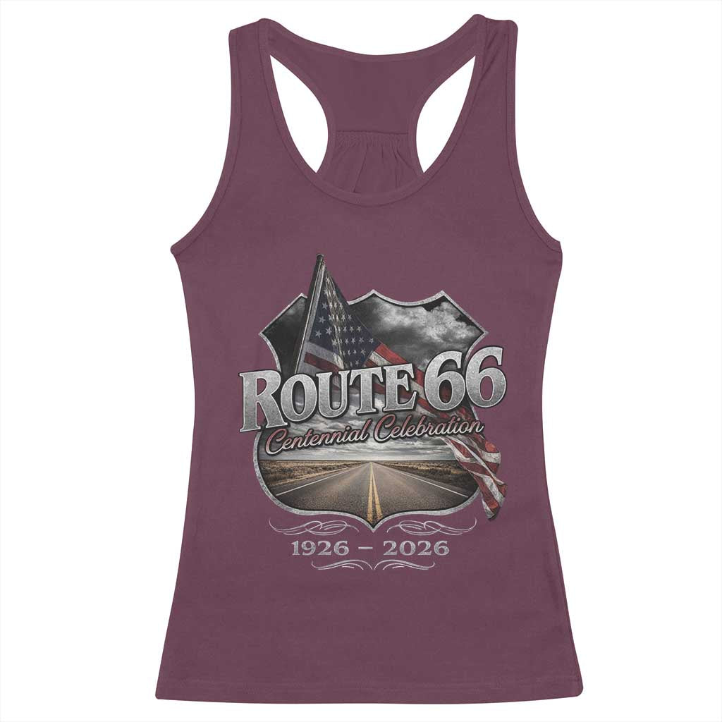 US Route Highway 66 Centennial Celebration Racerback Tank Top 100 Years Of The Mother Road Vintage American Flag TS11 Maroon Print Your Wear