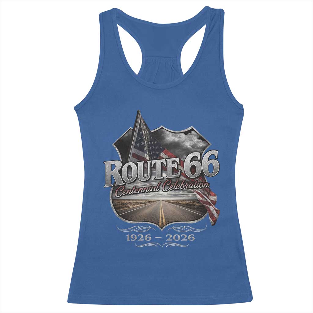US Route Highway 66 Centennial Celebration Racerback Tank Top 100 Years Of The Mother Road Vintage American Flag TS11 Royal Blue Print Your Wear