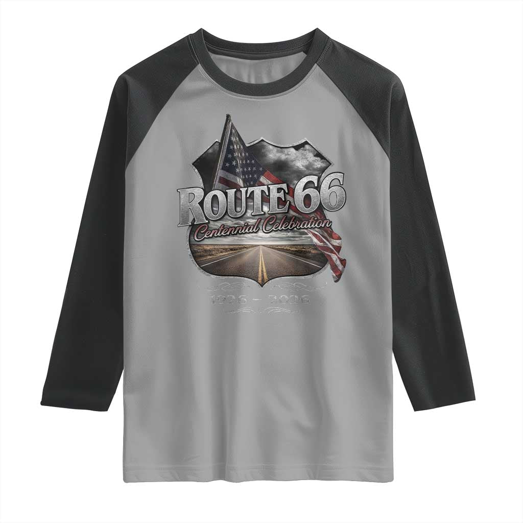 US Route Highway 66 Centennial Celebration Raglan Shirt 100 Years Of The Mother Road Vintage American Flag TS11 Sport Gray Black Print Your Wear