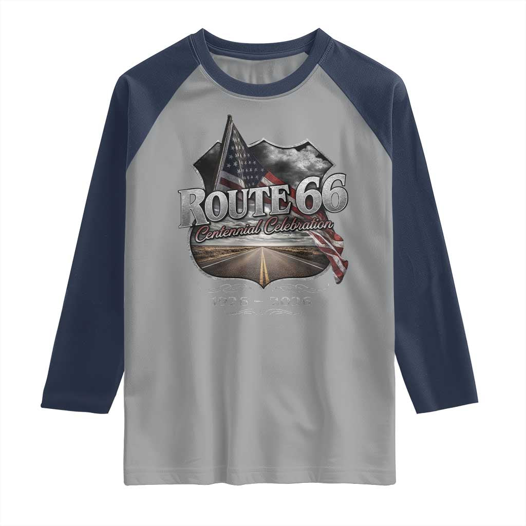 US Route Highway 66 Centennial Celebration Raglan Shirt 100 Years Of The Mother Road Vintage American Flag TS11 Sport Gray Navy Print Your Wear
