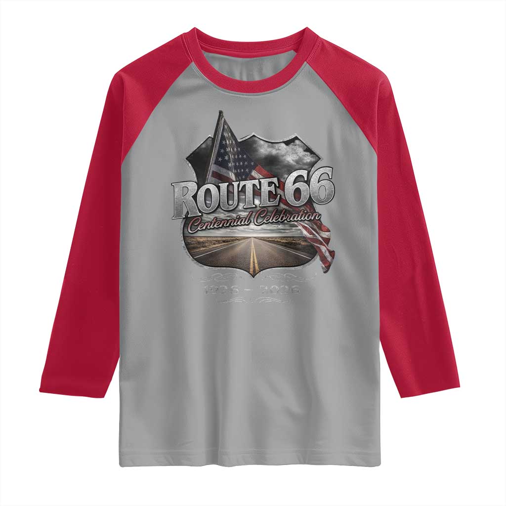 US Route Highway 66 Centennial Celebration Raglan Shirt 100 Years Of The Mother Road Vintage American Flag TS11 Sport Gray Red Print Your Wear